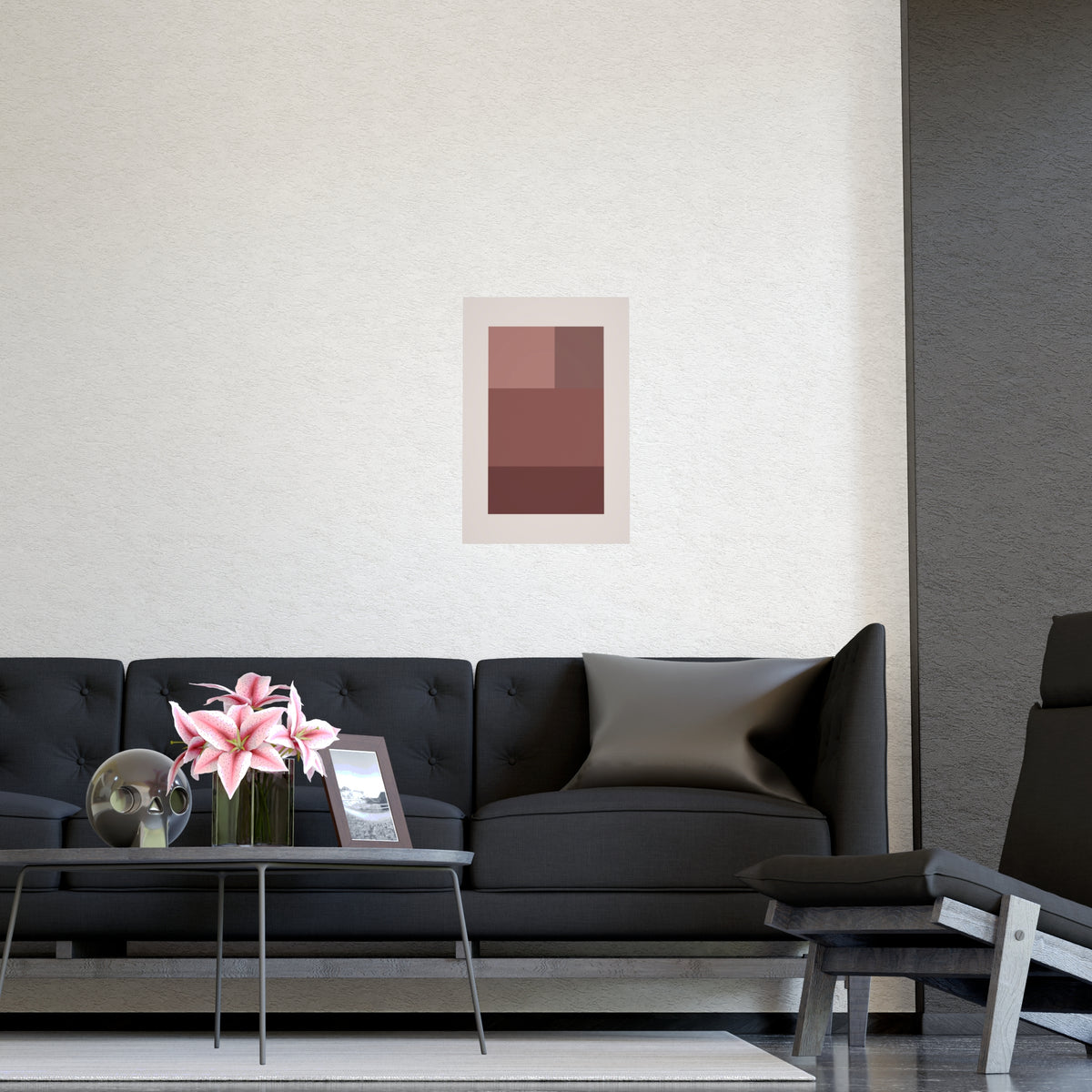 Dusty Rose Blocks Modern Wall Art — blocks in a dusty rose palette, shown framed on a wall
