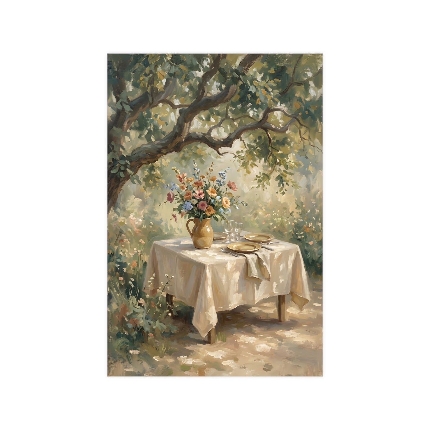 Table dressée sous l'arbre | Affiche Murale Romantique | Peinture
