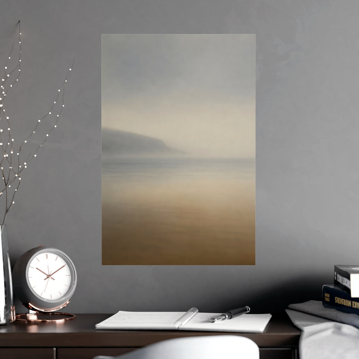 Headland in Mist — headland in mist, shown framed on a wall