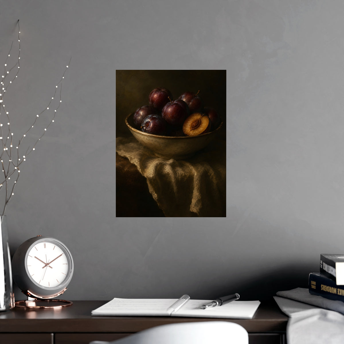 Bowl of Plums — bowl of plums, shown framed on a wall
