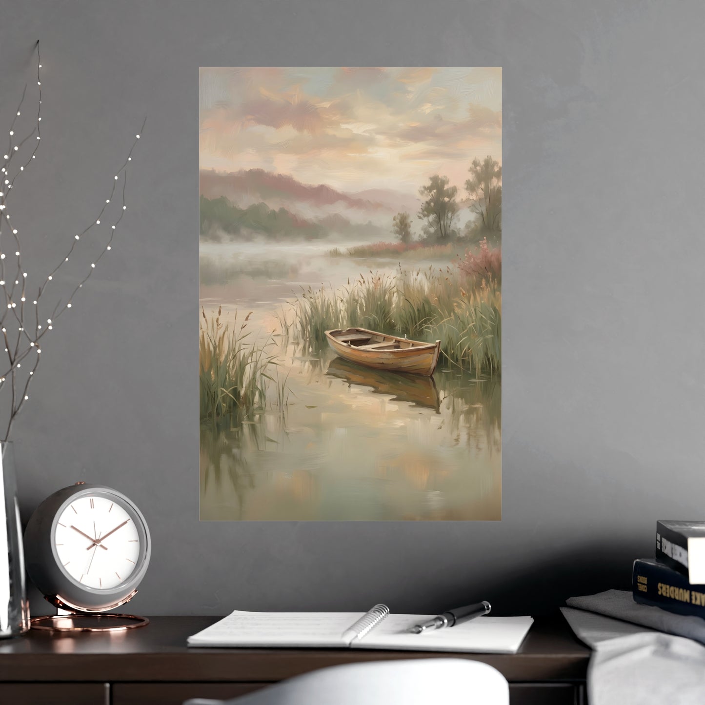 Rowboat at Dawn | Romantic Oil Painting Print | Wall Art