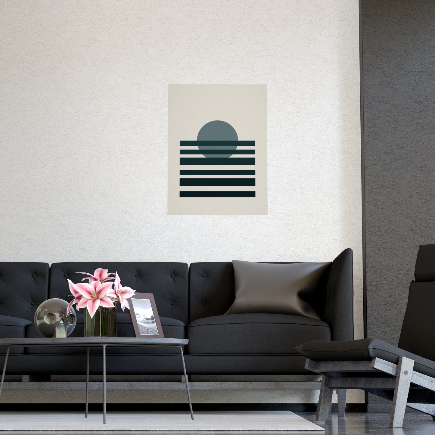 Deep Teal Sunset Landscape Wall Art | Living Room Print
