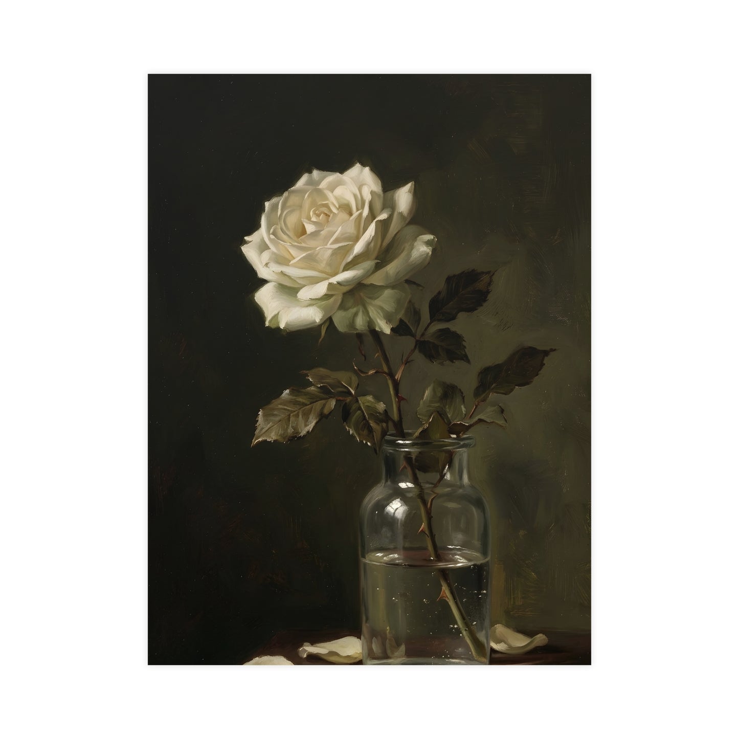 White Rose, Falling | Dark Still Life Print | Wall Art
