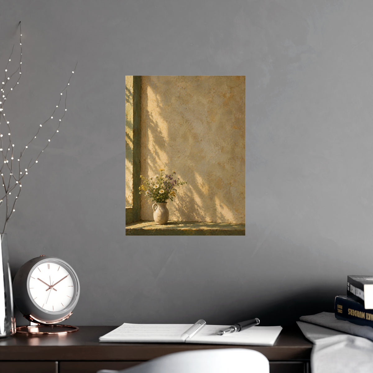 Wildflowers in a Milk Jug — wildflowers in a milk jug, shown framed on a wall