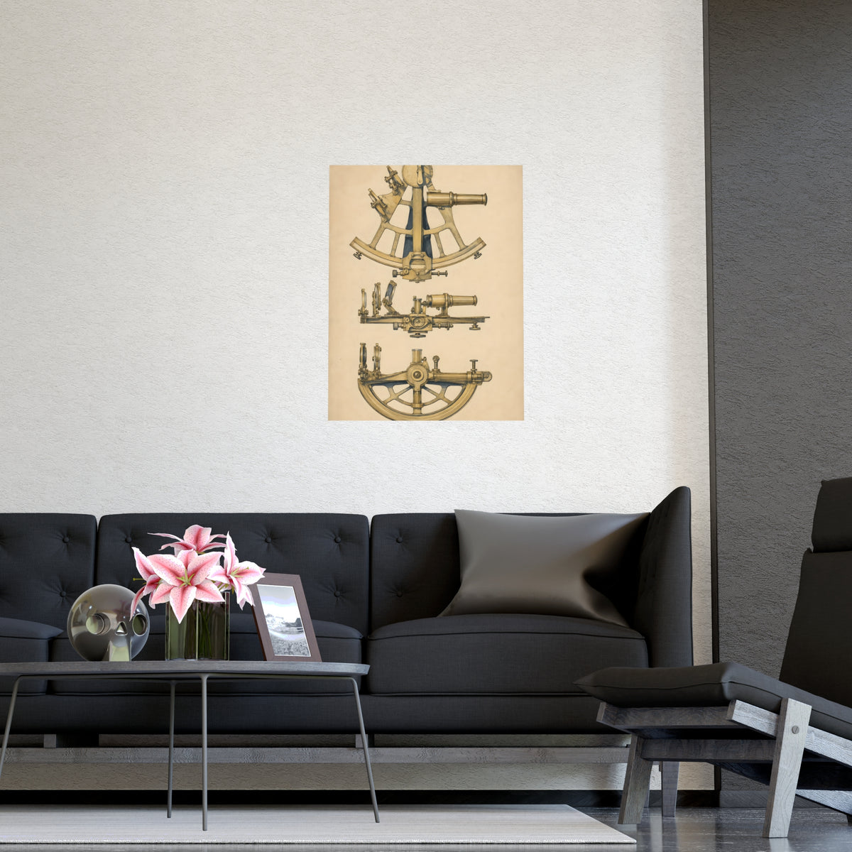 Sextant — sextant, shown framed on a wall