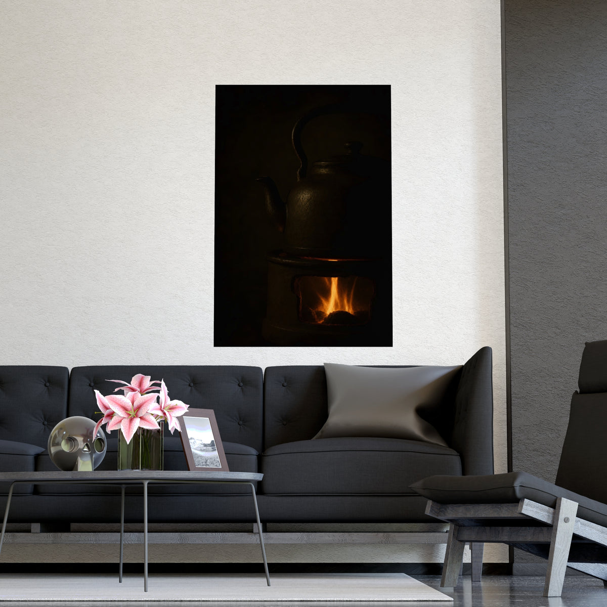 Under the Kettle — under the kettle, shown framed on a wall