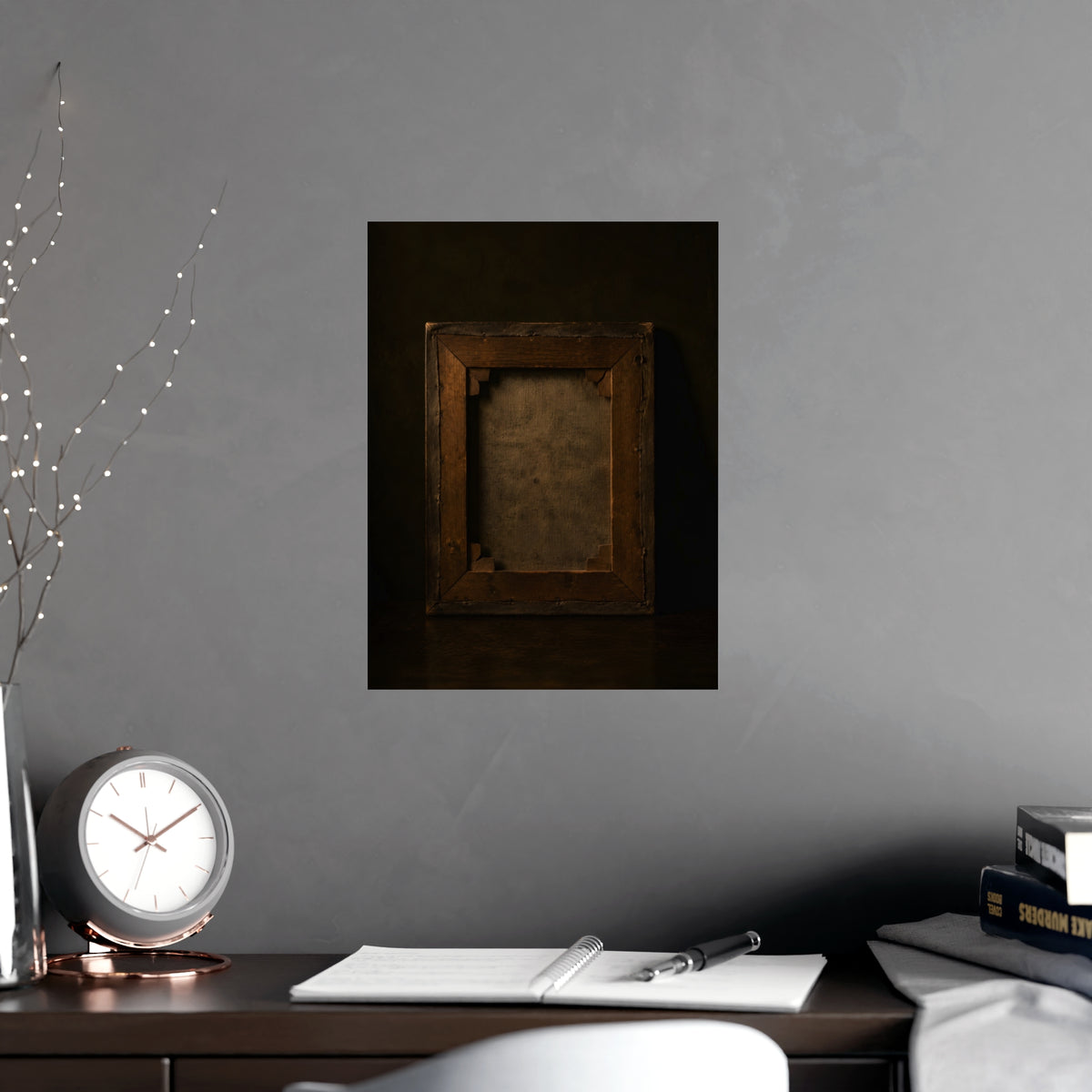 The Back of the Canvas — the back of the canvas, shown framed on a wall