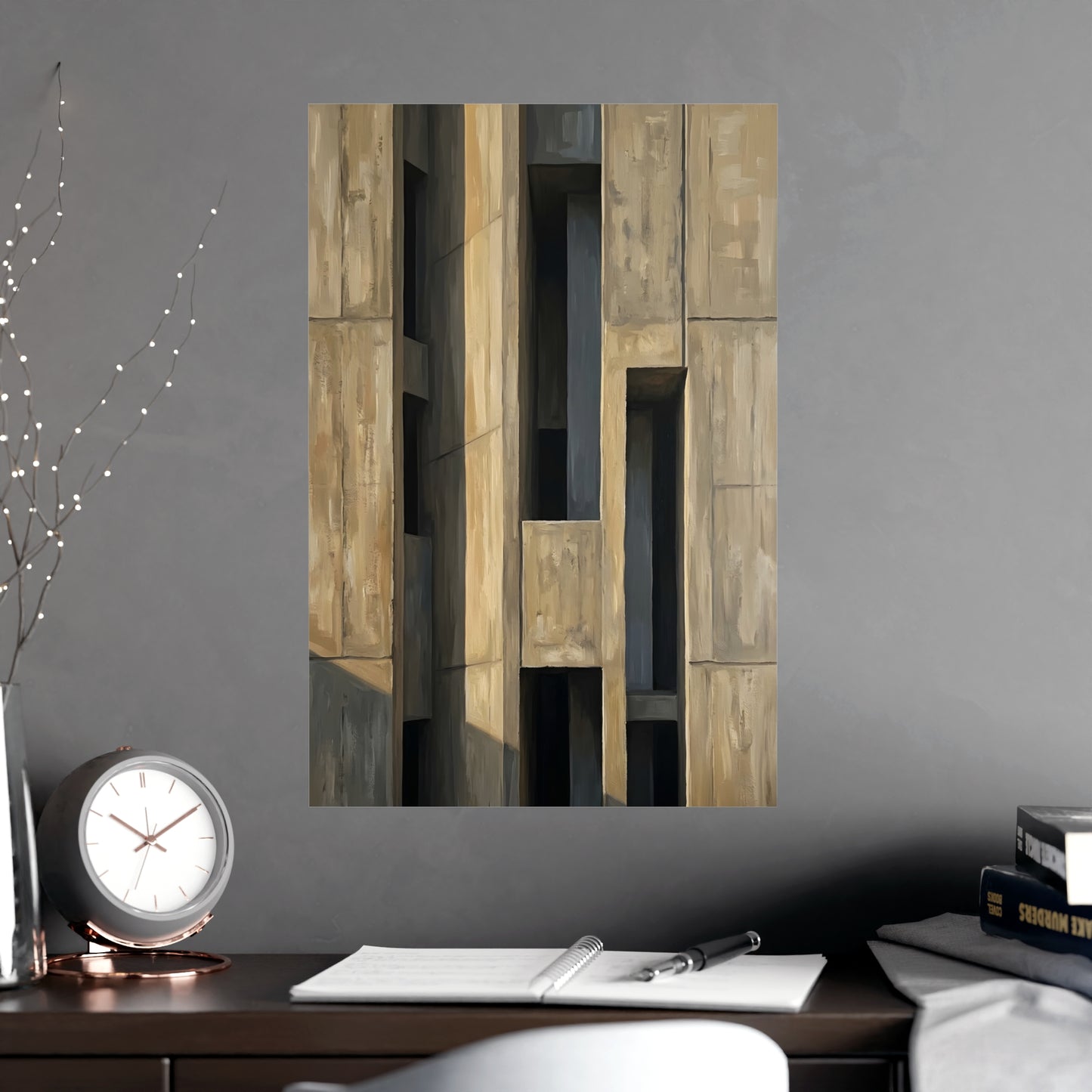 Facade at Dusk on a plain wall, shown at a larger size, 18x24 in print
