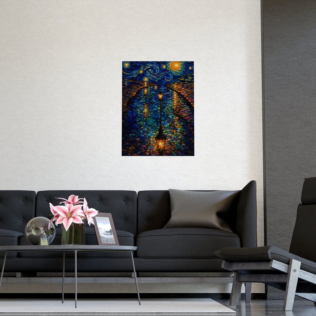 Lamps in a Puddle — lamps in a puddle, shown framed on a wall