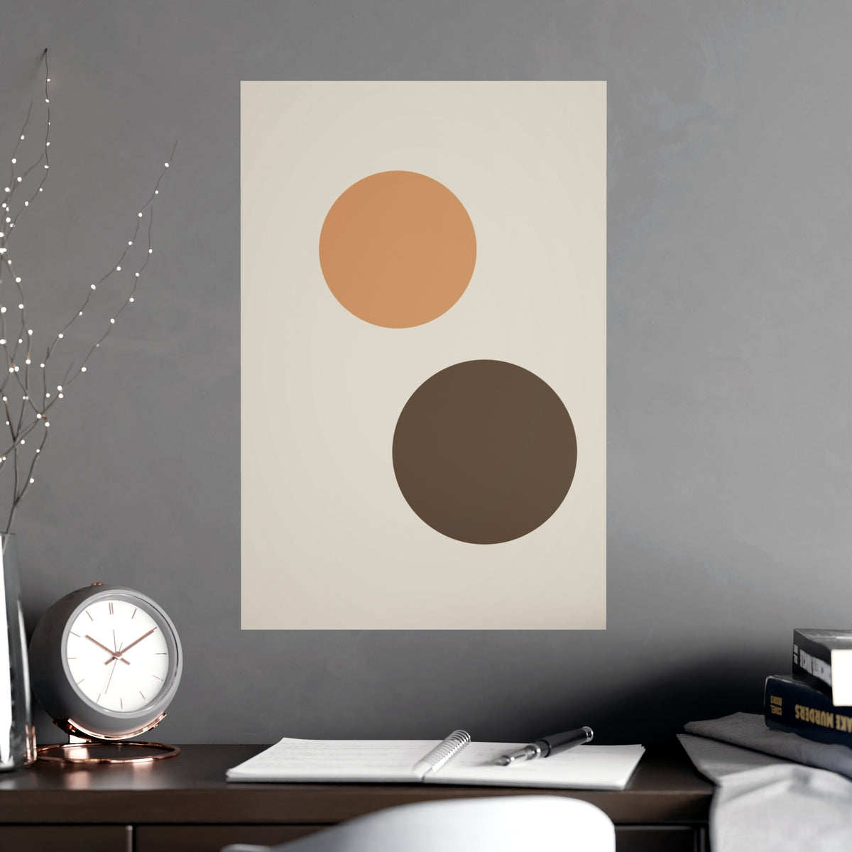 Warm Earth Circles Boho Wall Art — circles in a warm earth palette, shown framed on a wall