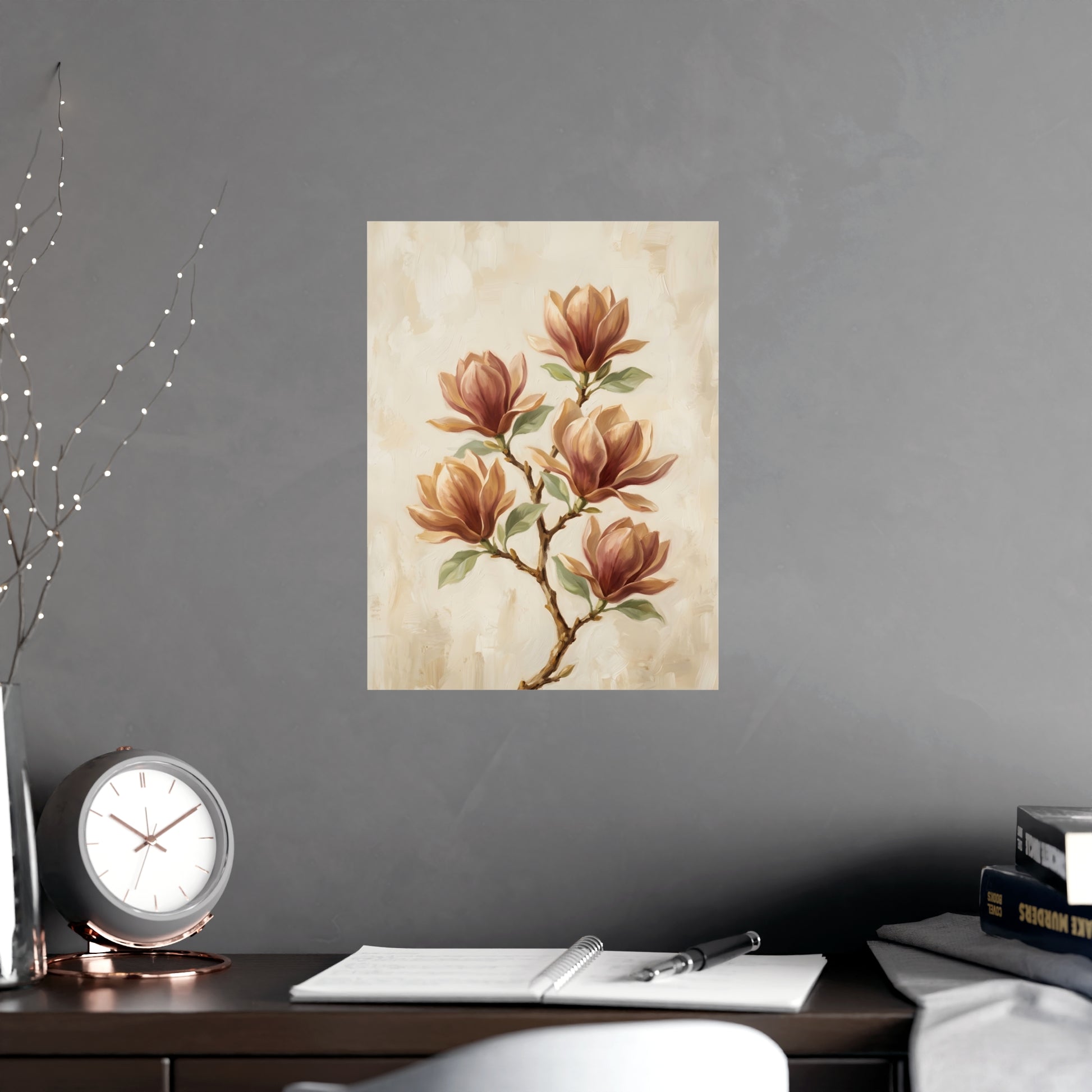 Gemini 05 on a living room wall beside a tall vase, 12x18 in print