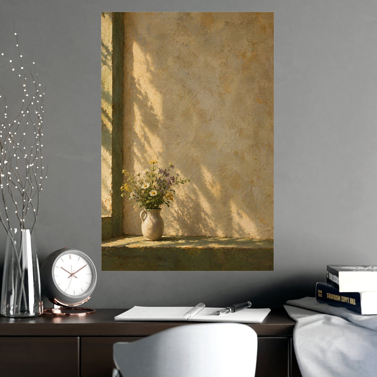 Wildflowers in a Milk Jug — wildflowers in a milk jug, shown framed on a wall