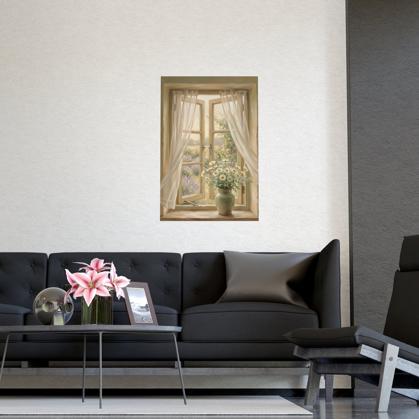 Gemini 04 on a living room wall beside a tall vase, 16x24 in print