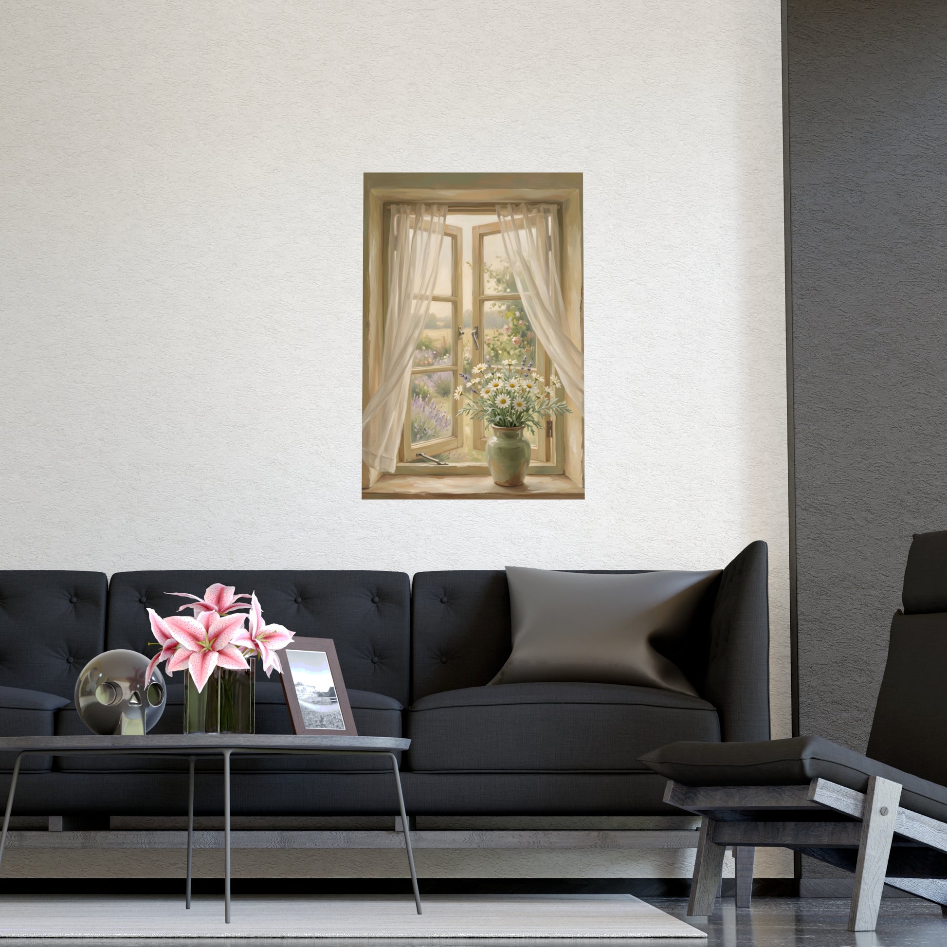 Gemini 04 on a living room wall beside a tall vase, 16x24 in print