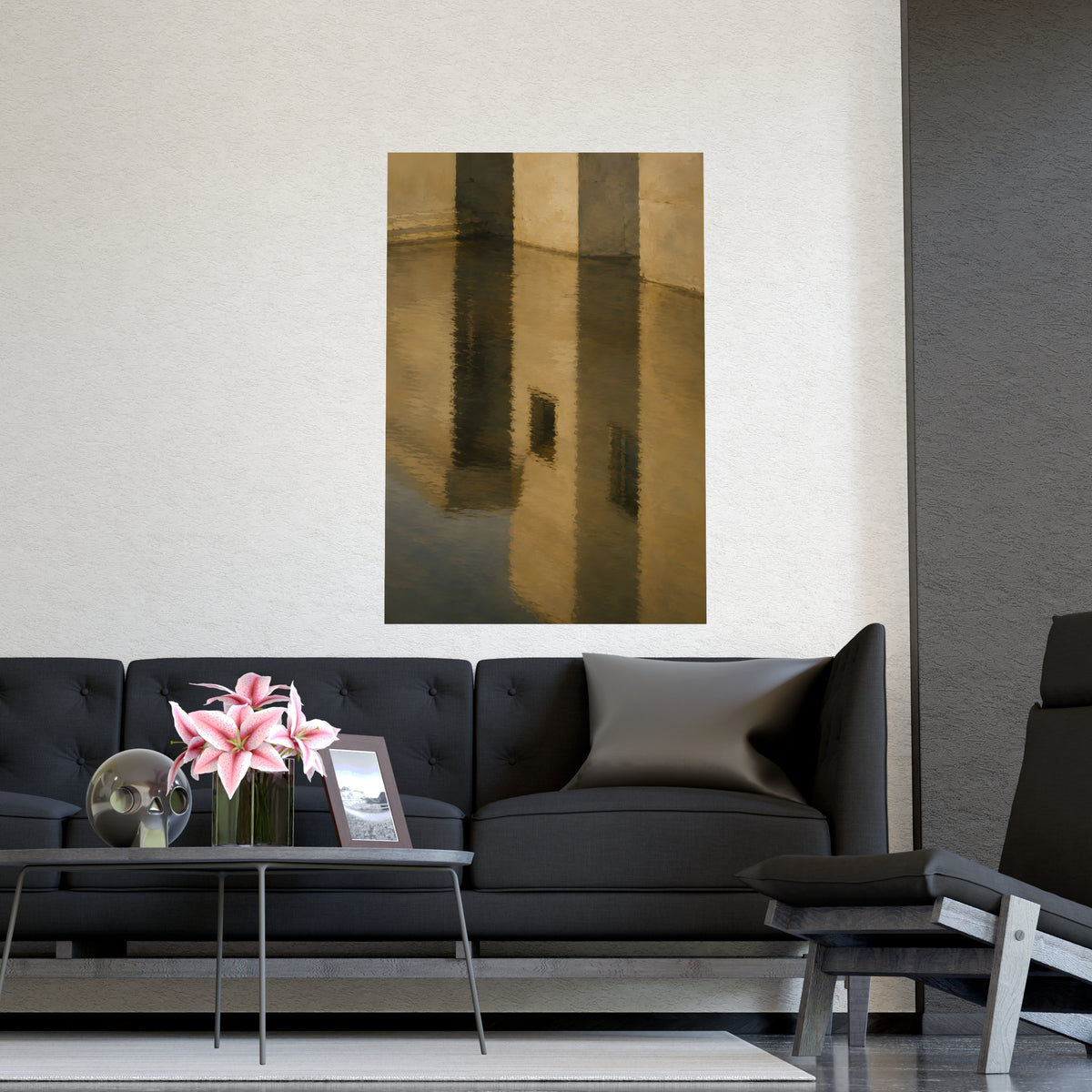 Facade, Reflected — facade, reflected, shown framed on a wall