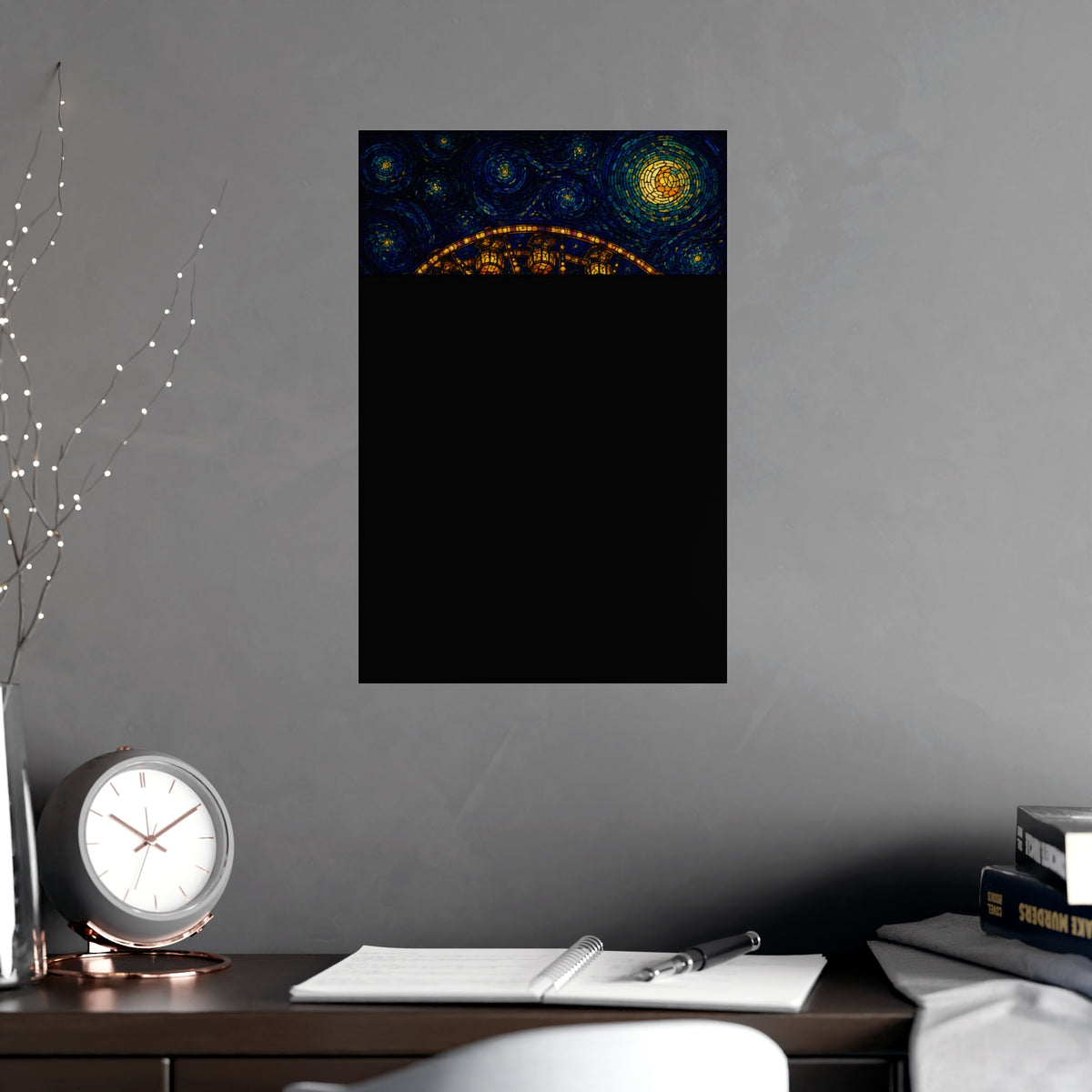 The Wheel at Night — the wheel at night, shown framed on a wall