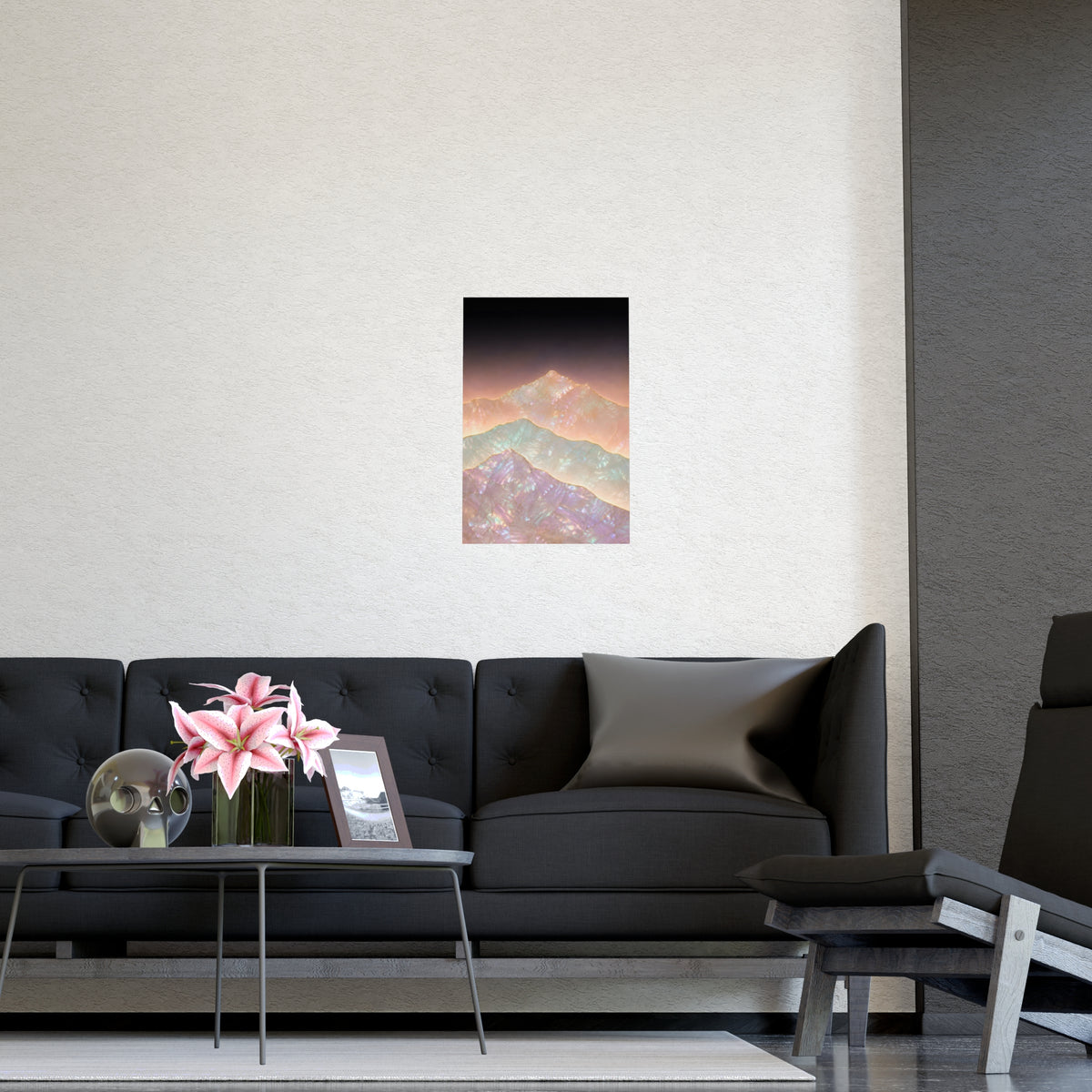 Mountains, Far Off — mountains, far off, shown framed on a wall
