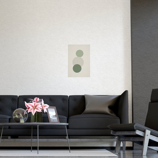 Sage Neutral Circles Boho Wall Art framed on a cream wall in a living room, 12x16 in print