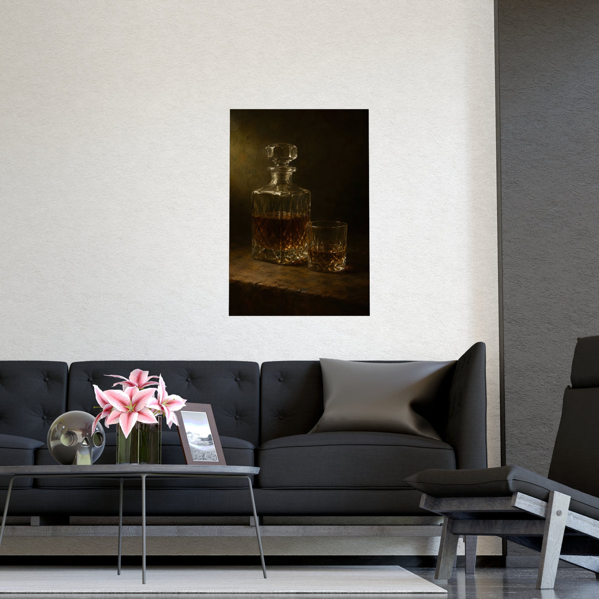 Decanter and Glass — decanter and glass, shown framed on a wall