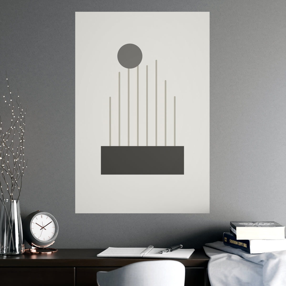 Charcoal Cream Lines Wall Art — lines in a charcoal cream palette, shown framed on a wall