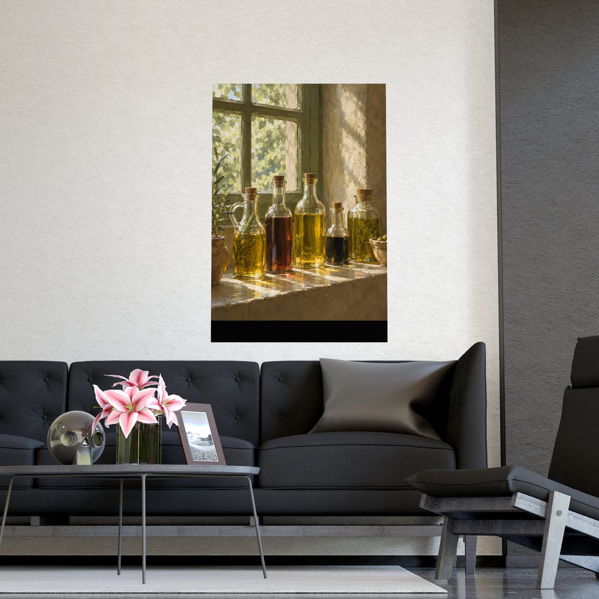 Oil and Vinegar on the Sill — oil and vinegar on the sill, shown framed on a wall