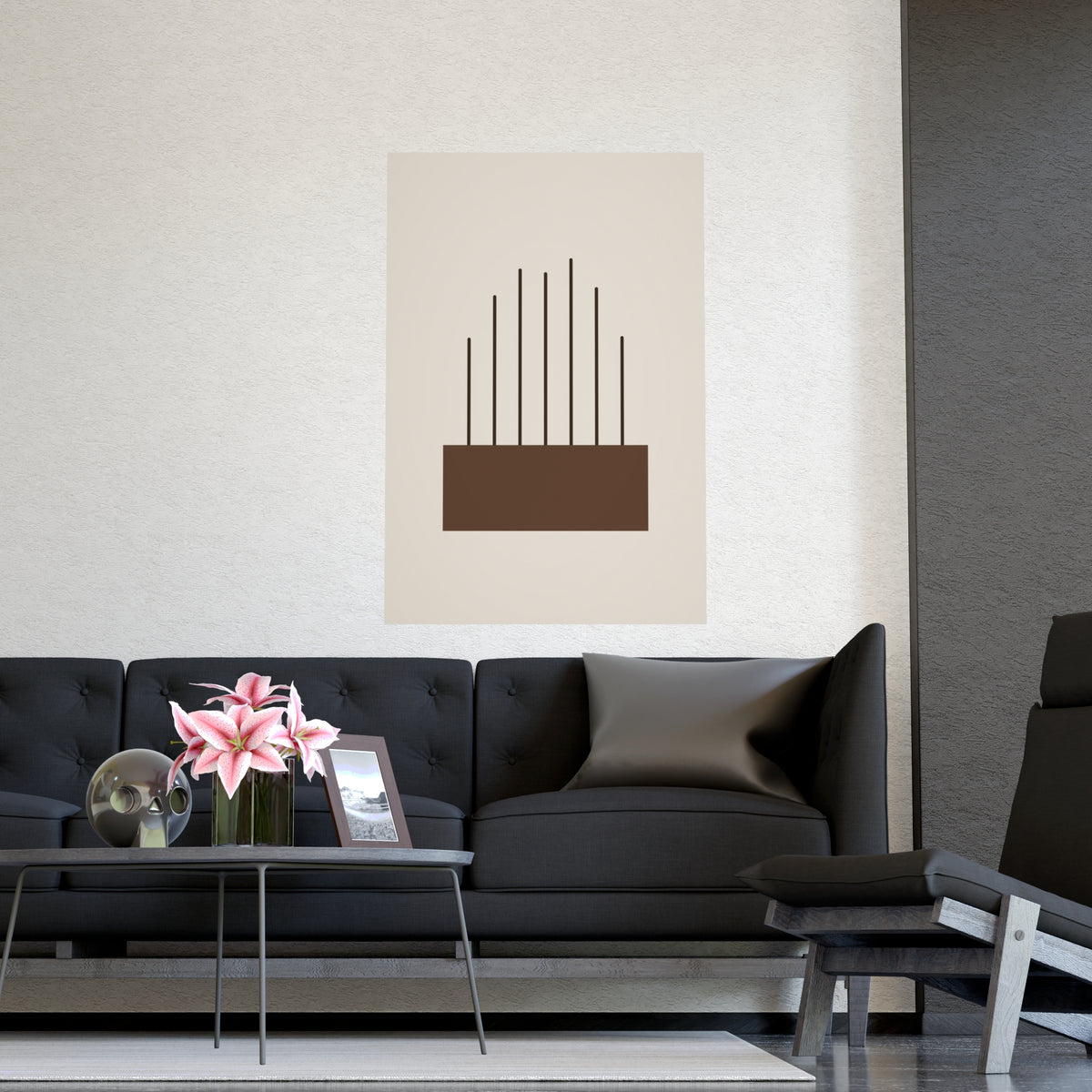 Sand Clay Lines Wall Art — lines in a sand clay palette, shown framed on a wall