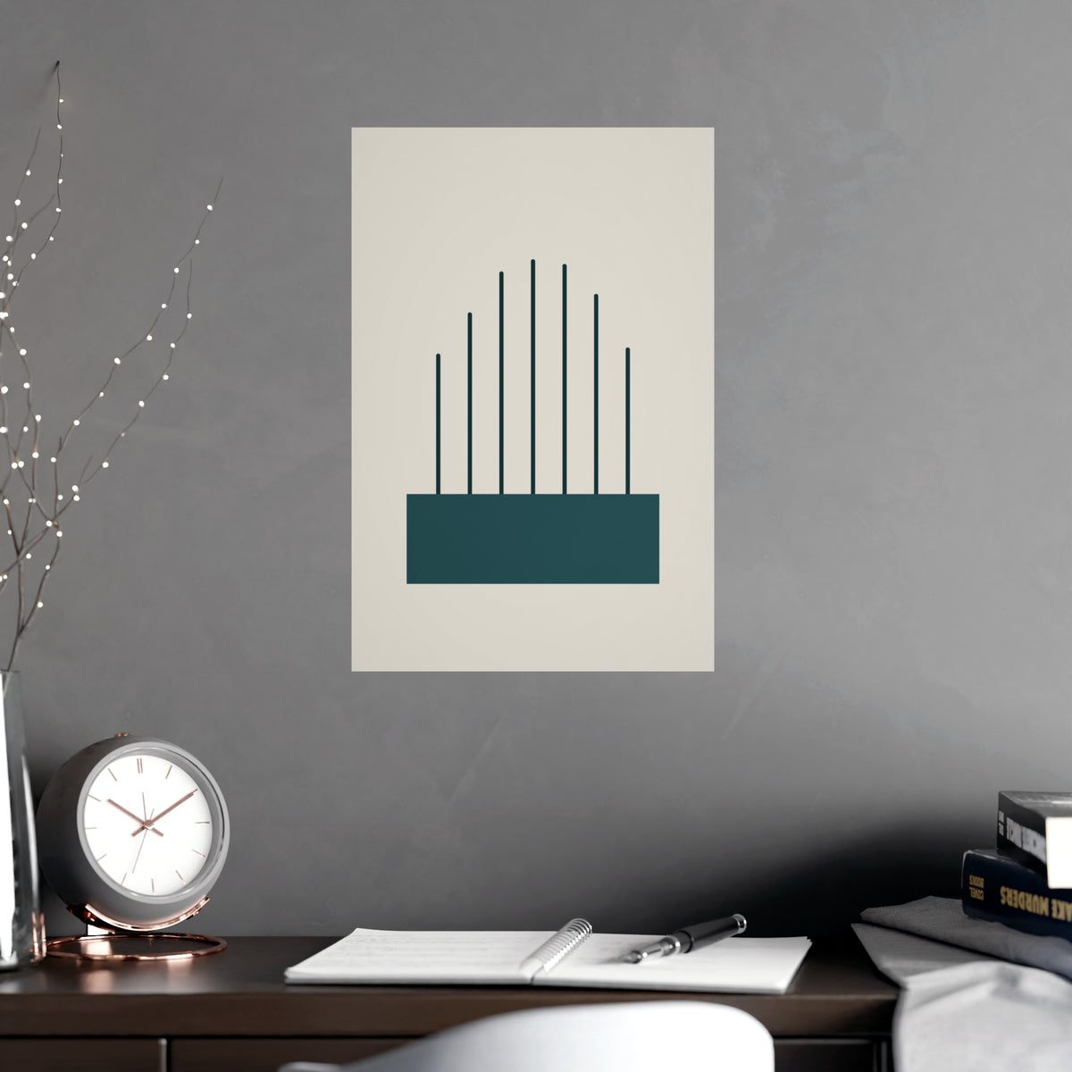 Deep Teal Lines Wall Art — lines in a deep teal palette, shown framed on a wall