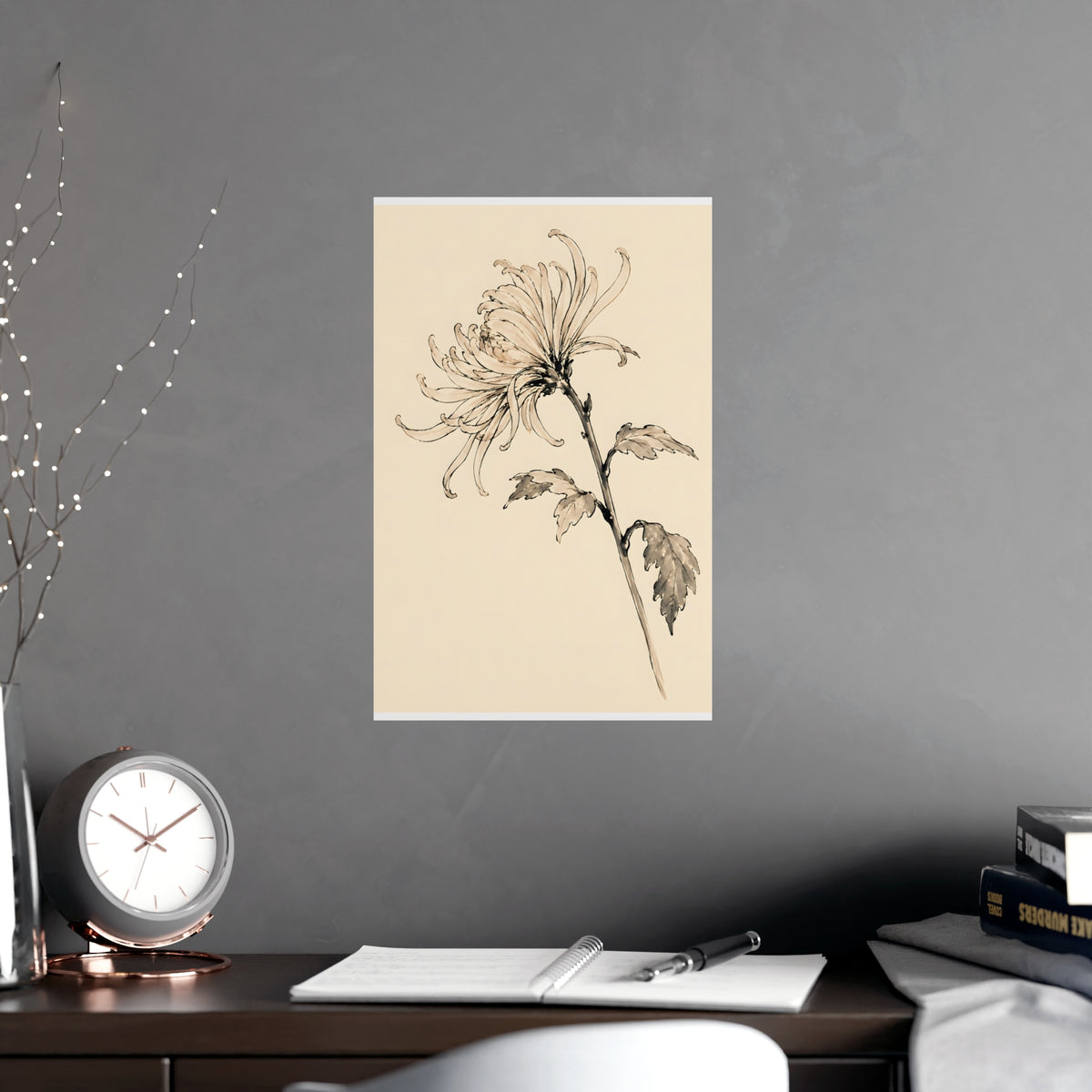 Chrysanthemum — chrysanthemum, shown framed on a wall