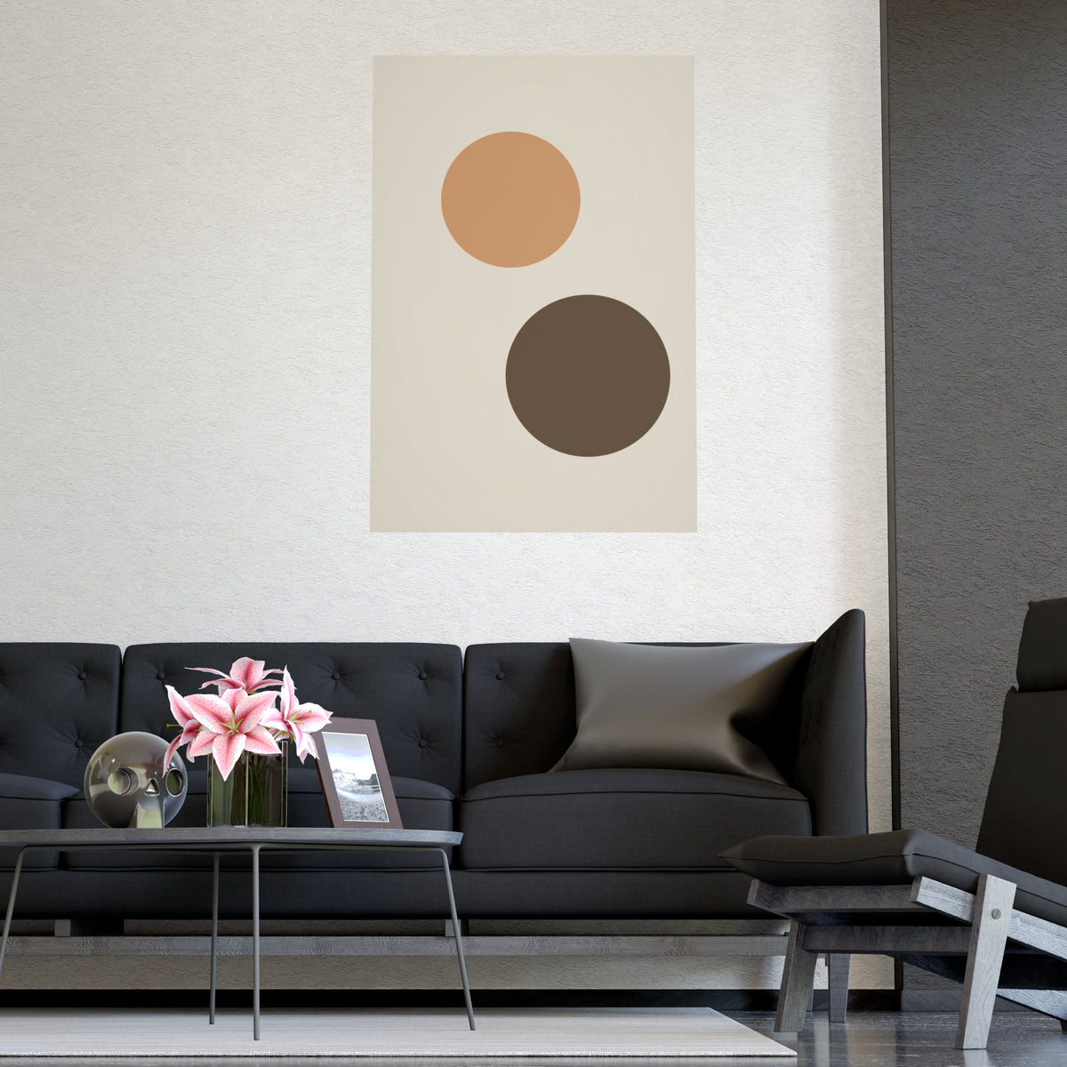 Warm Earth Circles Boho Wall Art — circles in a warm earth palette, shown framed on a wall