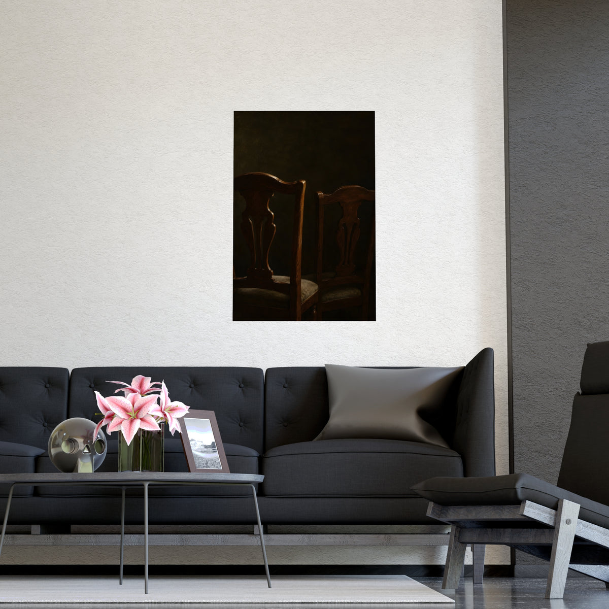 Two Chair Backs — two chair backs, shown framed on a wall