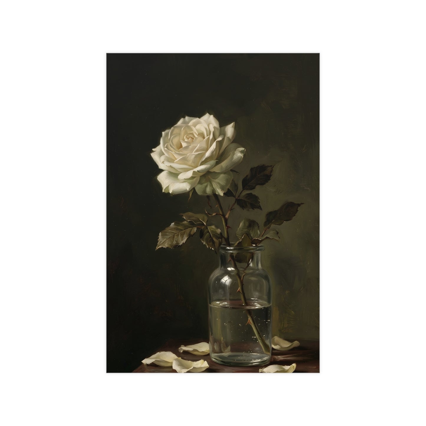 White Rose, Falling | Dark Still Life Print | Wall Art