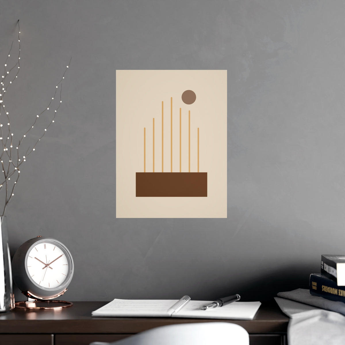 Muted 70s Lines Wall Art — lines in a muted 70s palette, shown framed on a wall