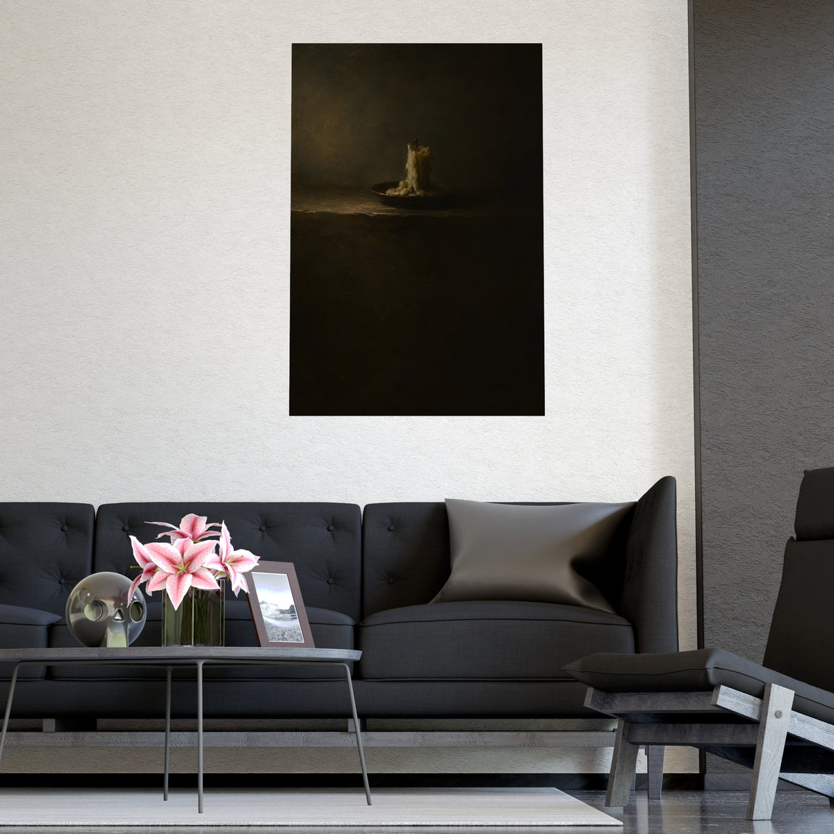 One Candle, Burnt Down — one candle, burnt down, shown framed on a wall
