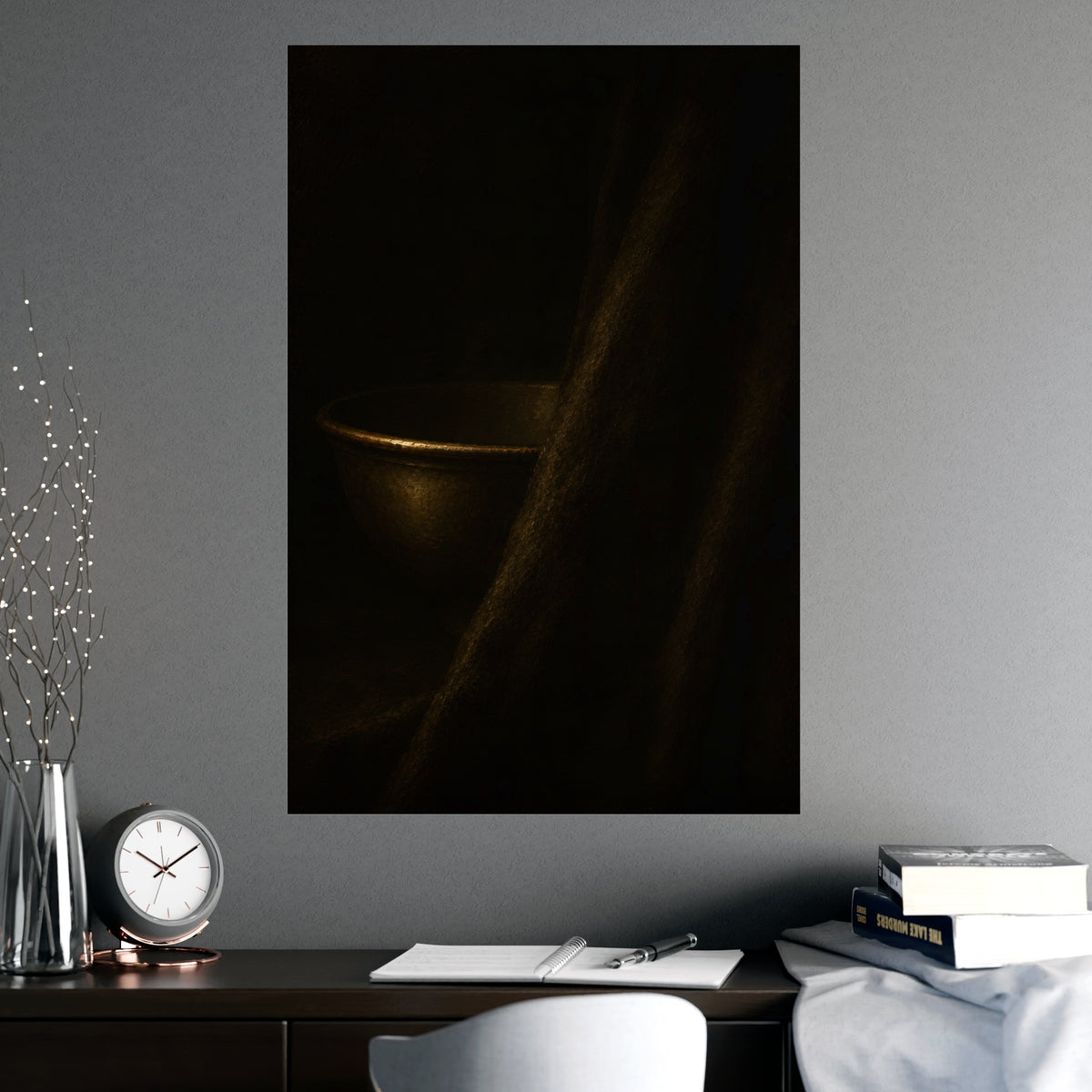 Behind the Drape — behind the drape, shown framed on a wall