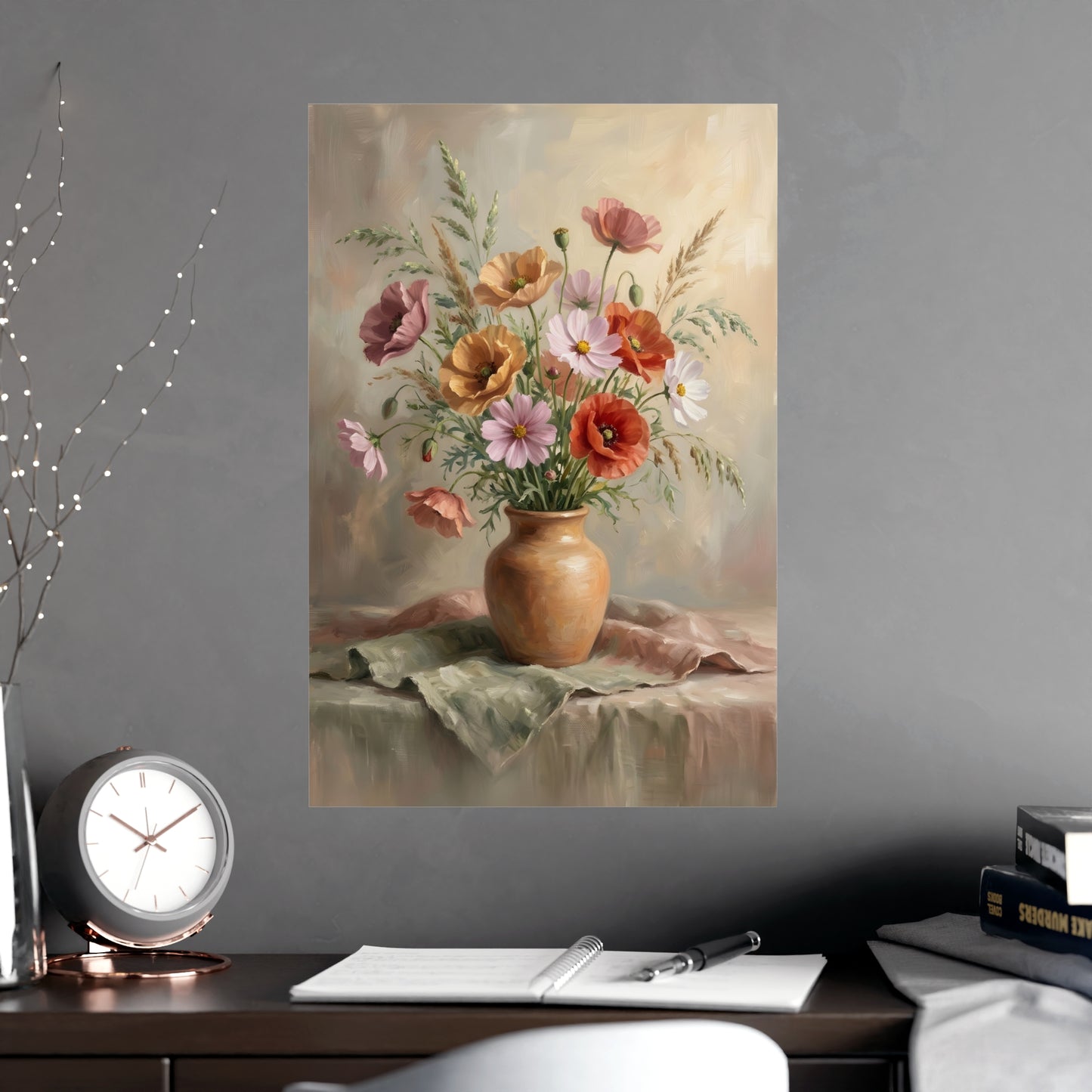 Bouquet de coquelicots et cosmos | Affiche Murale Romantique | Peinture