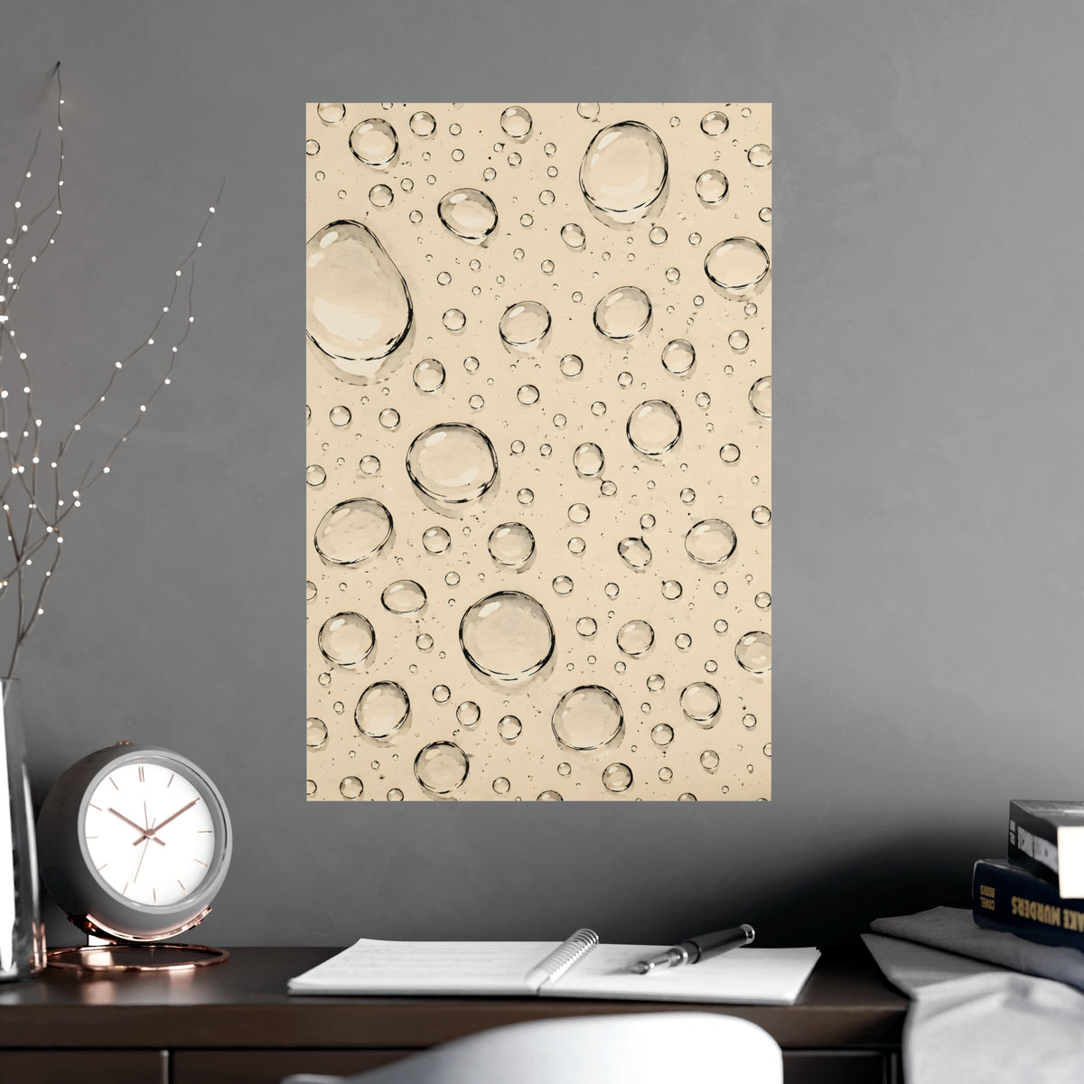 Water Drops — water drops, shown framed on a wall