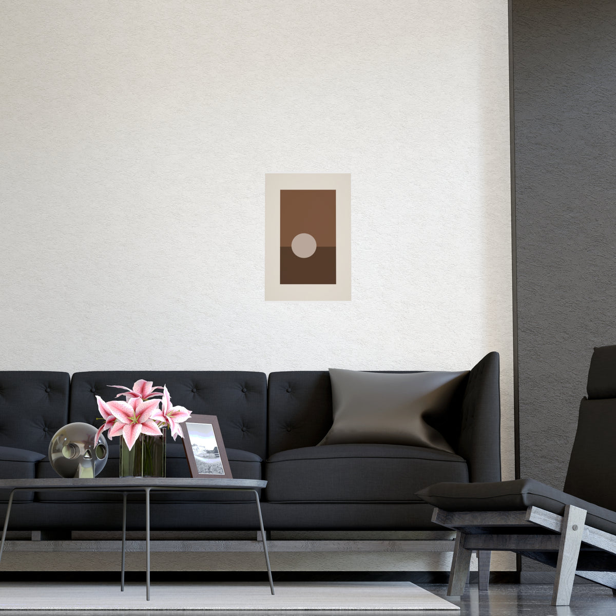 Sand Clay Sun Landscape Wall Art — sun landscape in a sand clay palette, shown framed on a wall