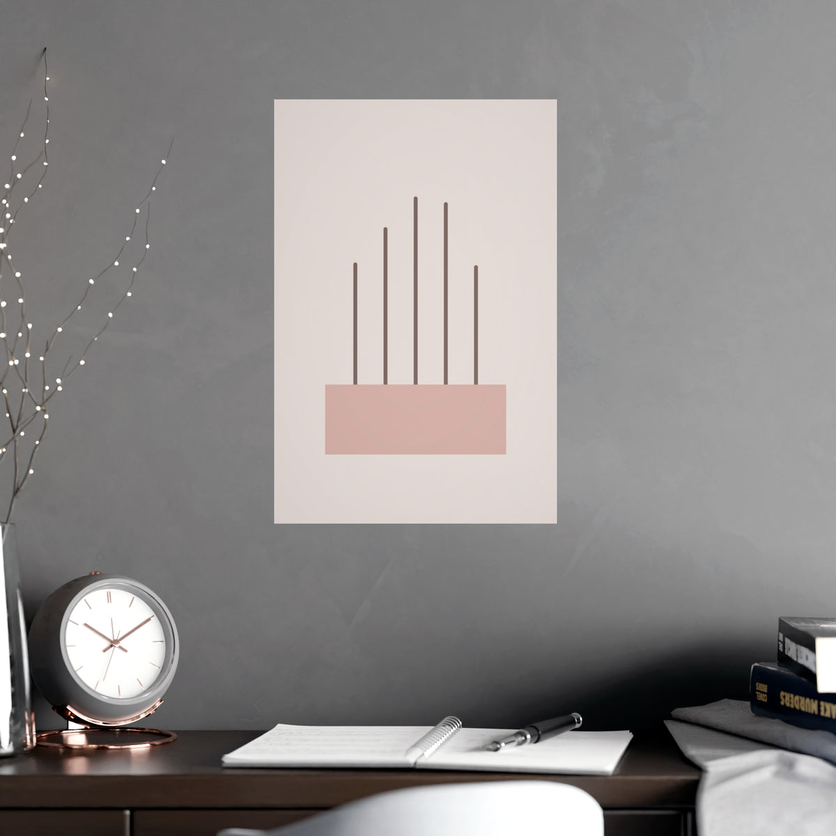 Dusty Rose Lines Wall Art — lines in a dusty rose palette, shown framed on a wall