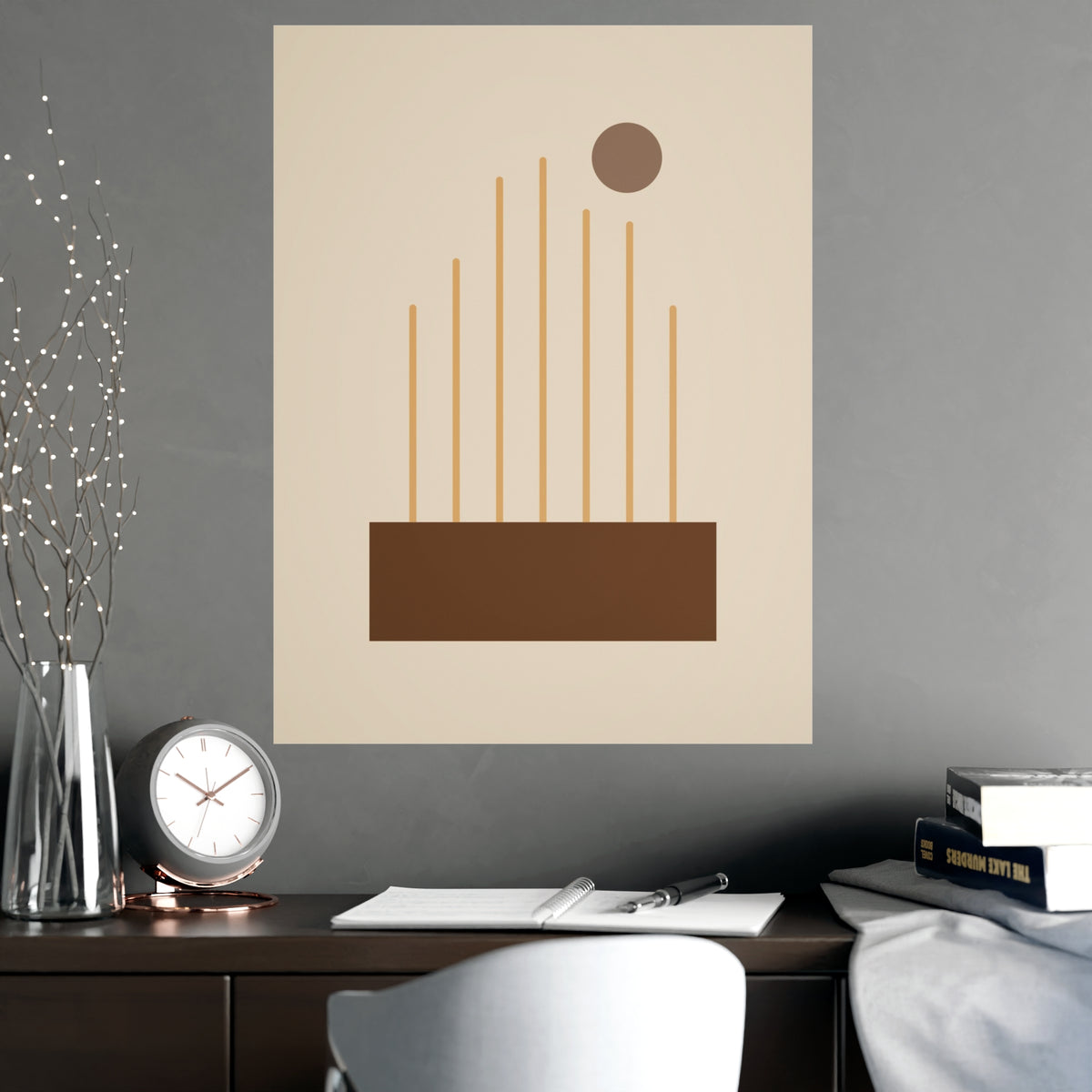 Muted 70s Lines Wall Art — lines in a muted 70s palette, shown framed on a wall