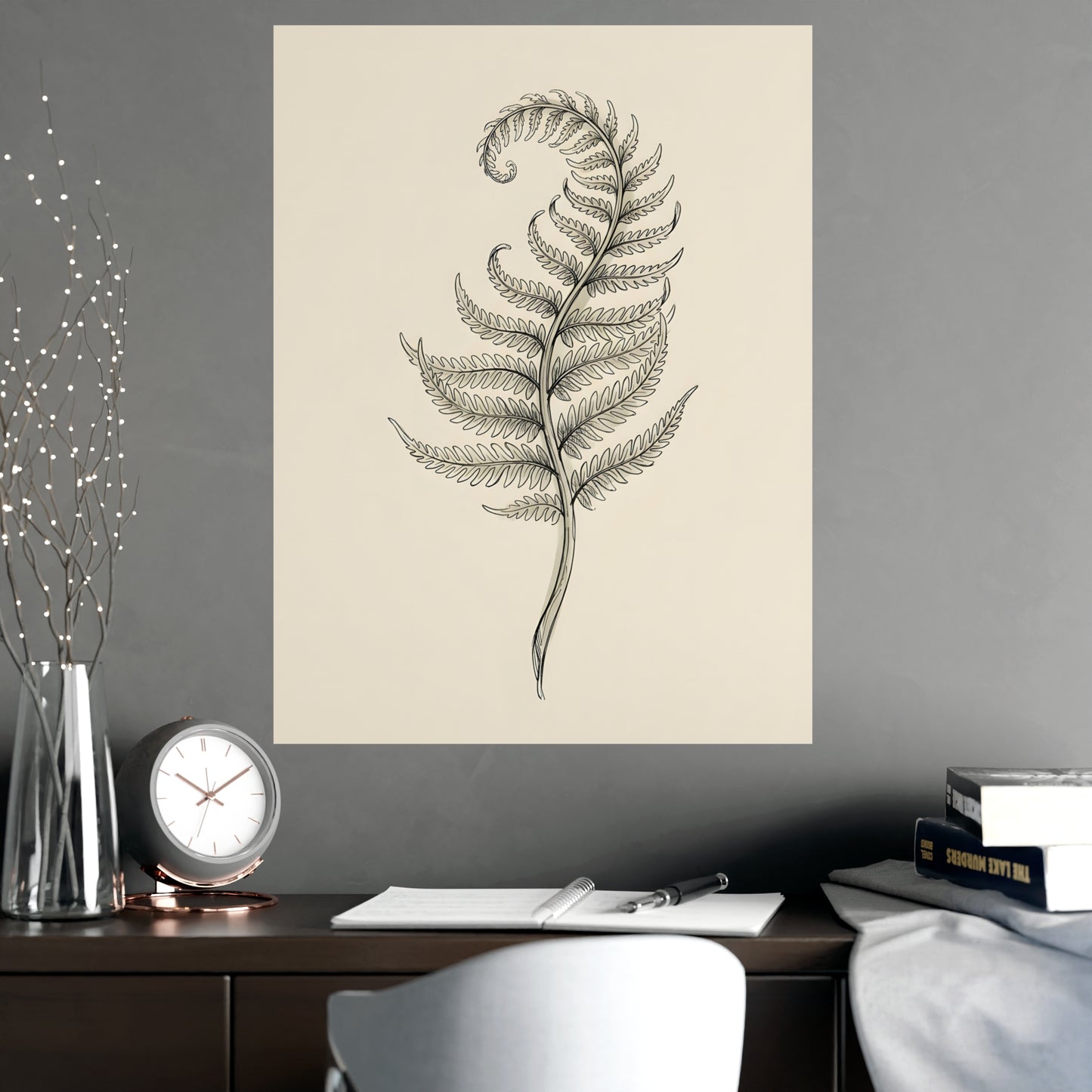 Fern Frond on a plain wall, shown at a larger size, 18x24 in print