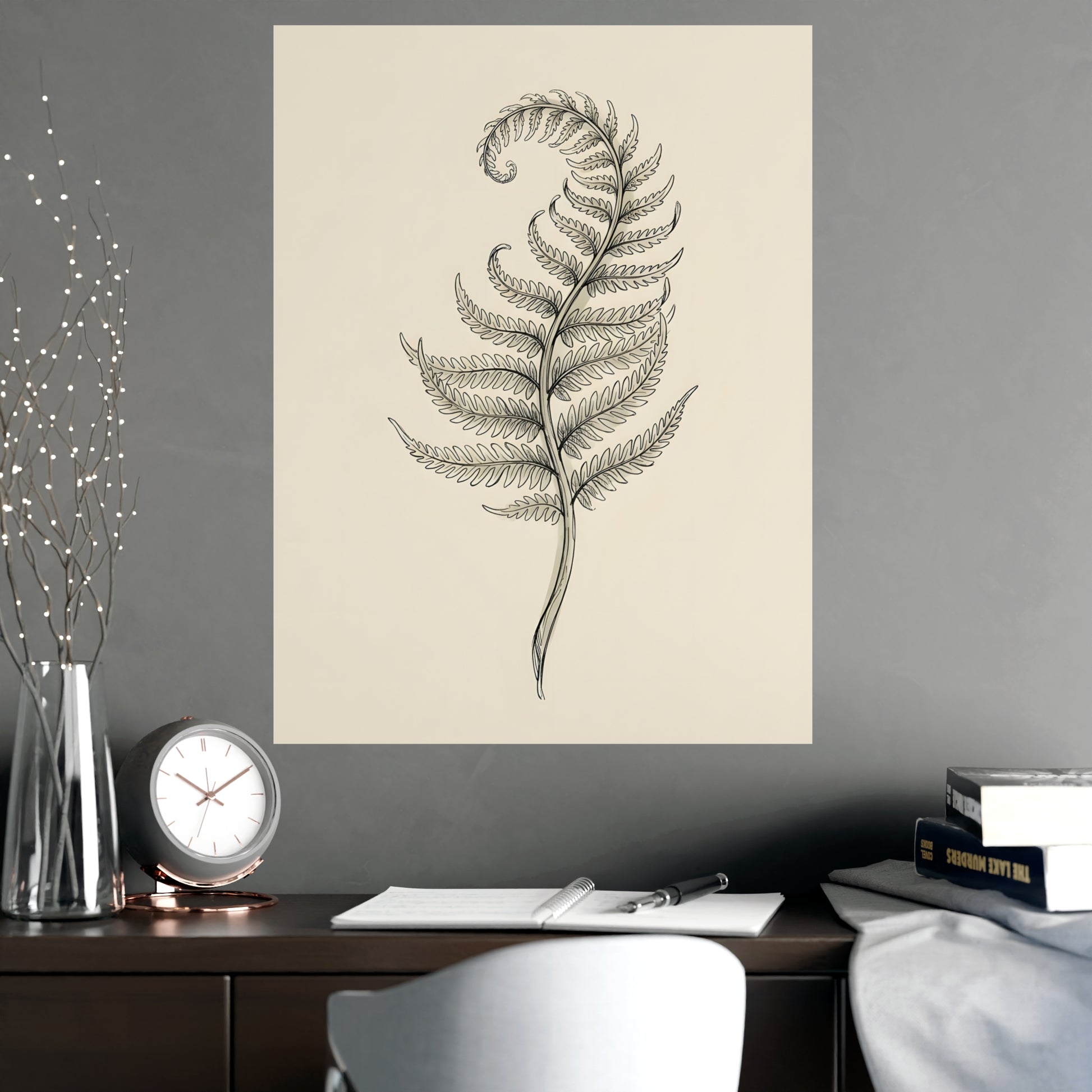 Fern Frond on a plain wall, shown at a larger size, 18x24 in print