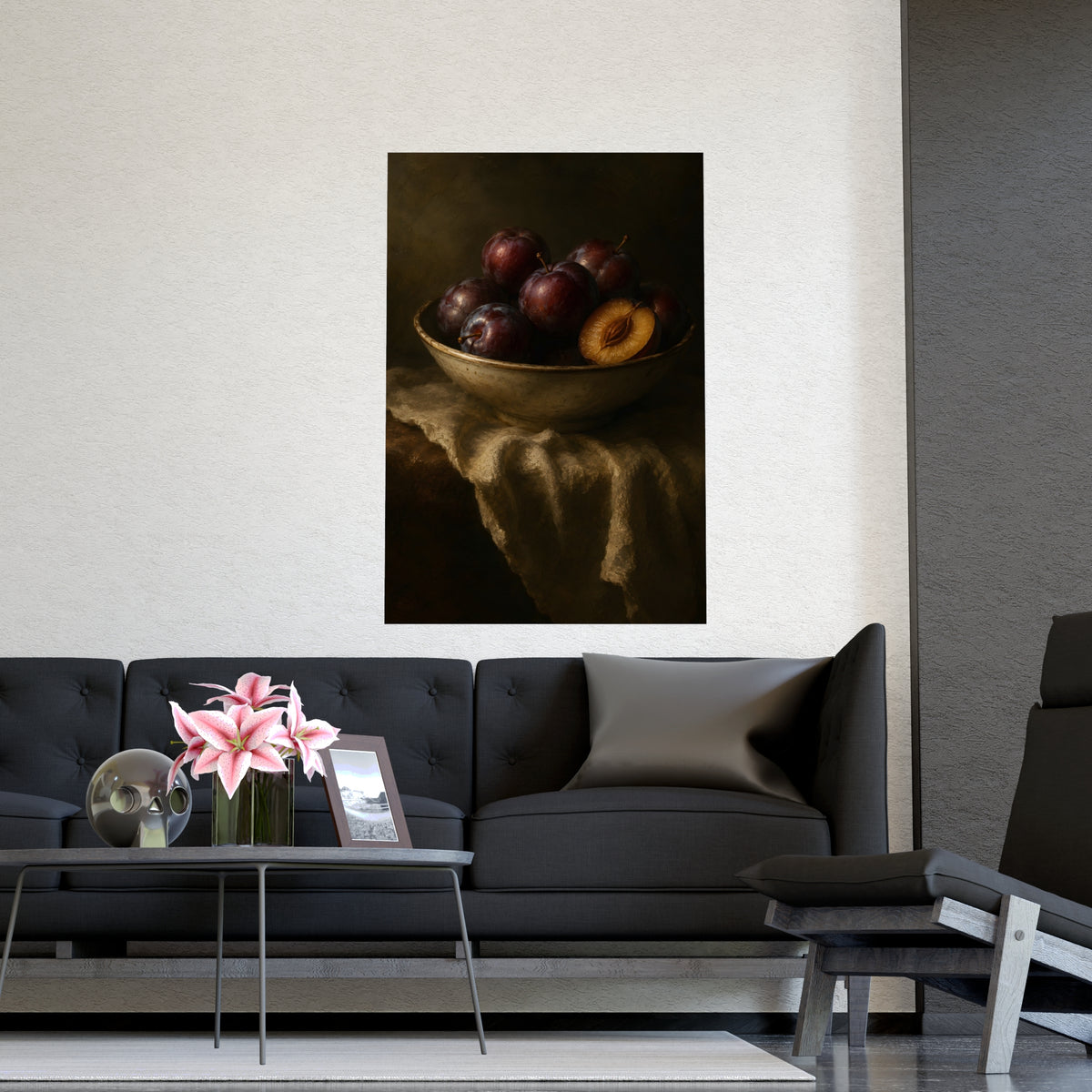 Bowl of Plums — bowl of plums, shown framed on a wall