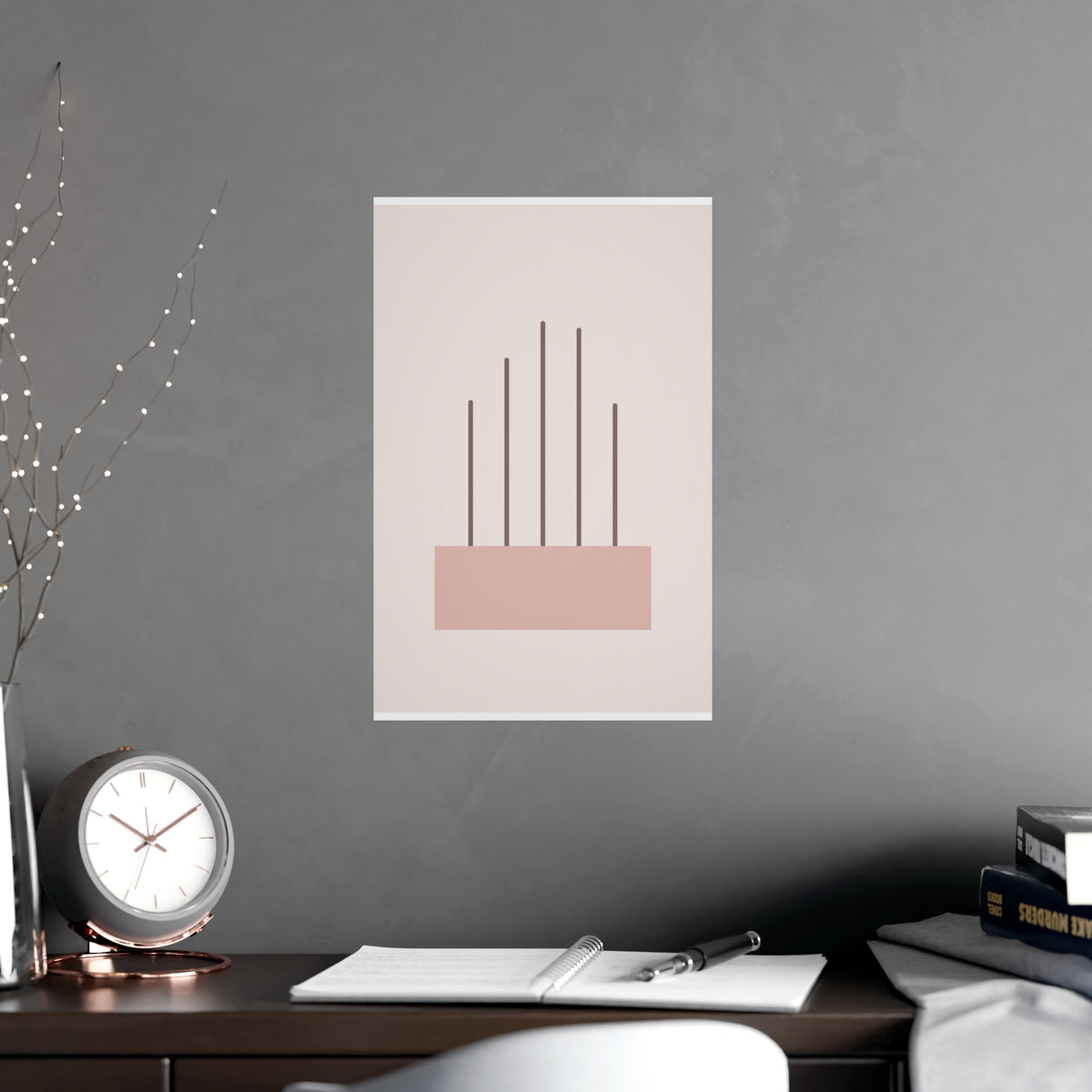 Dusty Rose Lines Wall Art — lines in a dusty rose palette, shown framed on a wall