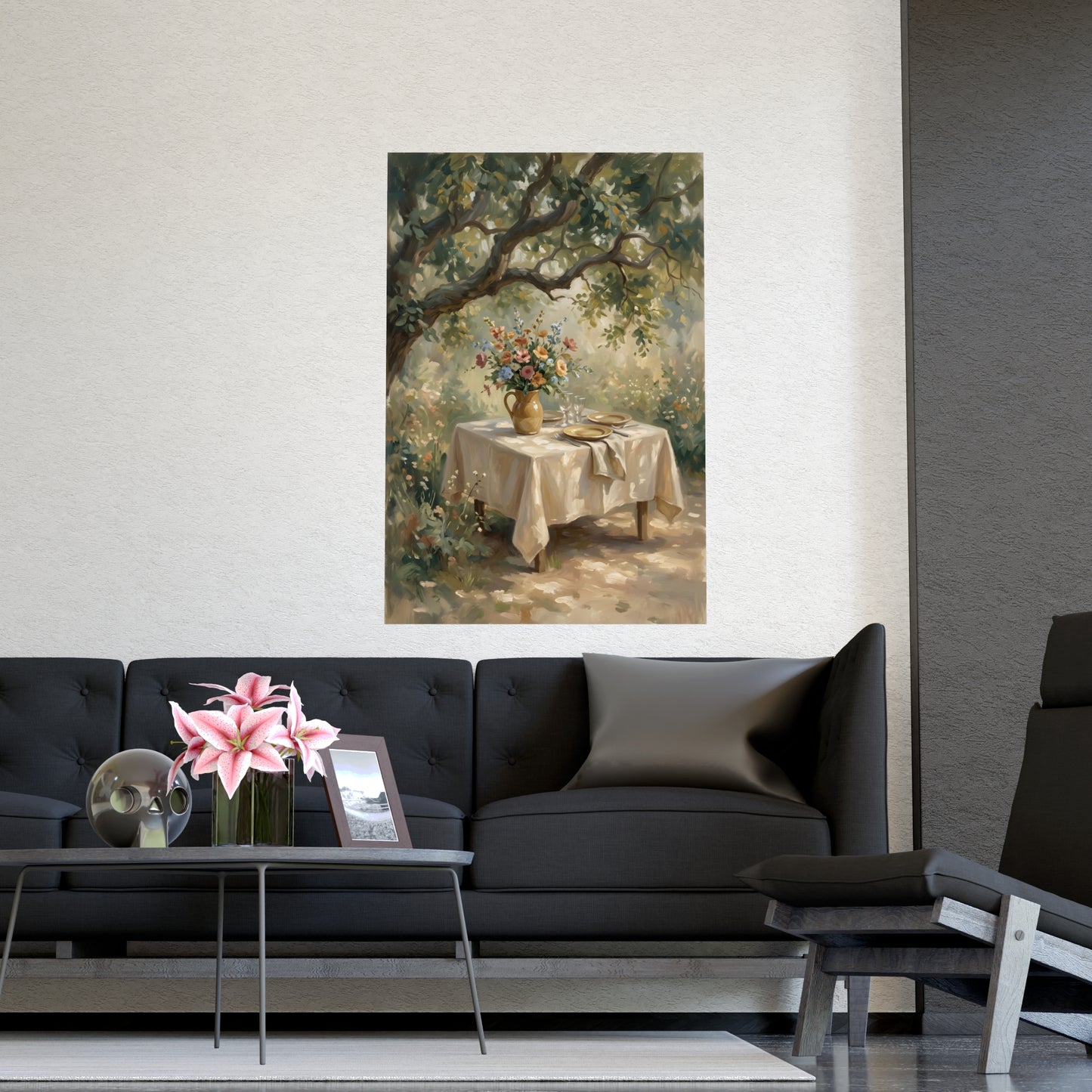 Table dressée sous l'arbre | Affiche Murale Romantique | Peinture