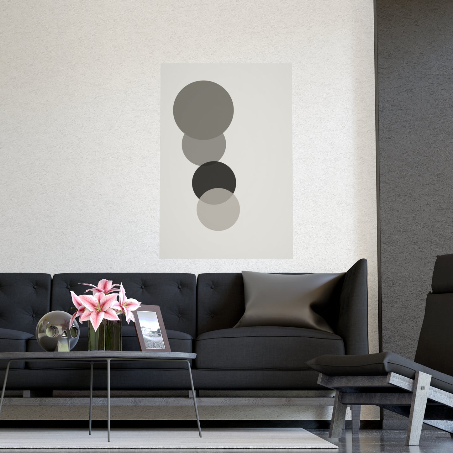 Charcoal Cream Circles Modern Wall Art | Living Room Print