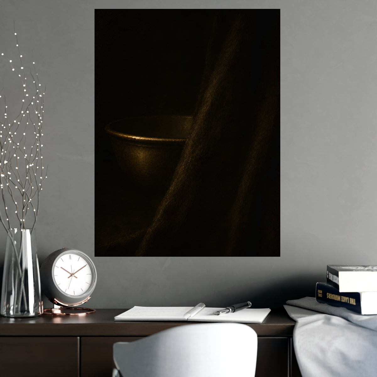Behind the Drape — behind the drape, shown framed on a wall