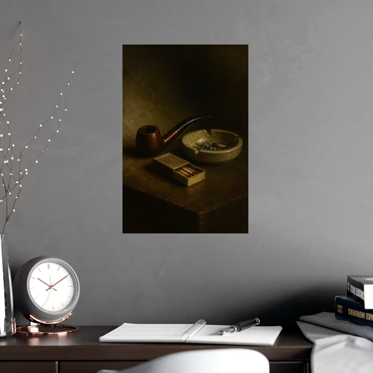 Pipe and Matches — pipe and matches, shown framed on a wall