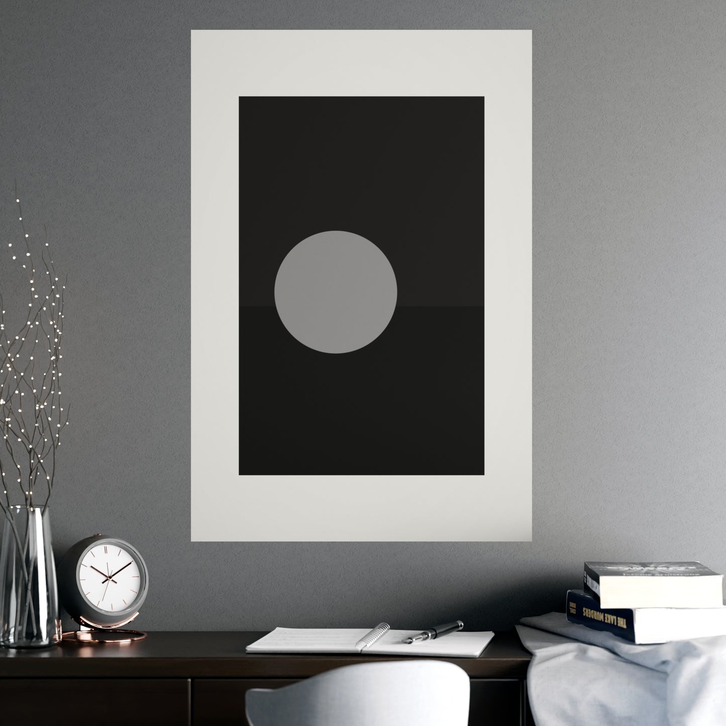 Charcoal Cream Sun Landscape Wall Art | Living Room Print
