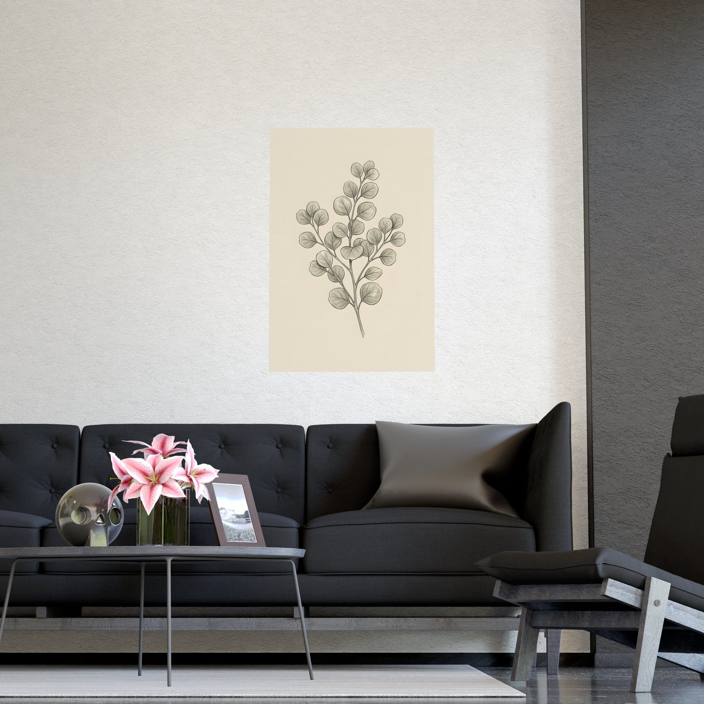 Eucalyptus on a plain wall, shown at a larger size, 12x18 in print