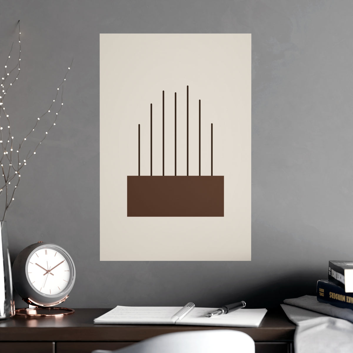 Sand Clay Lines Wall Art — lines in a sand clay palette, shown framed on a wall